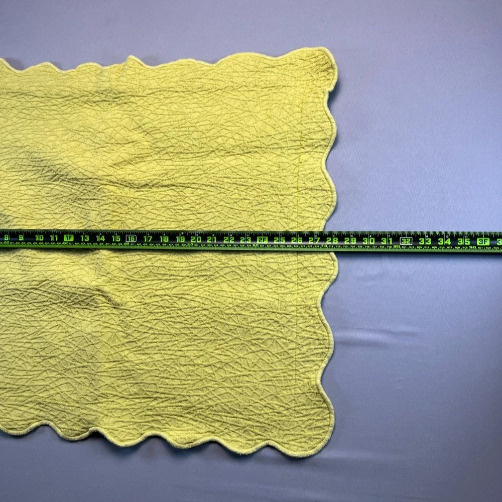 Colchas Domingos Pillow Shams Yellow Textured Scalloped Edge 100% Cotton 23